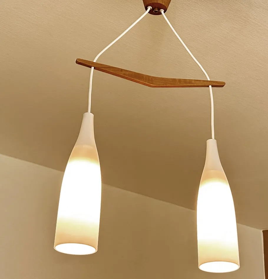 Clearance Pamono Scandinavian Pendant Light in Teak and Glass, 1960s