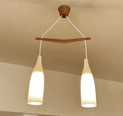 Clearance Pamono Scandinavian Pendant Light in Teak and Glass, 1960s