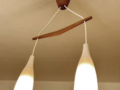 Clearance Pamono Scandinavian Pendant Light in Teak and Glass, 1960s