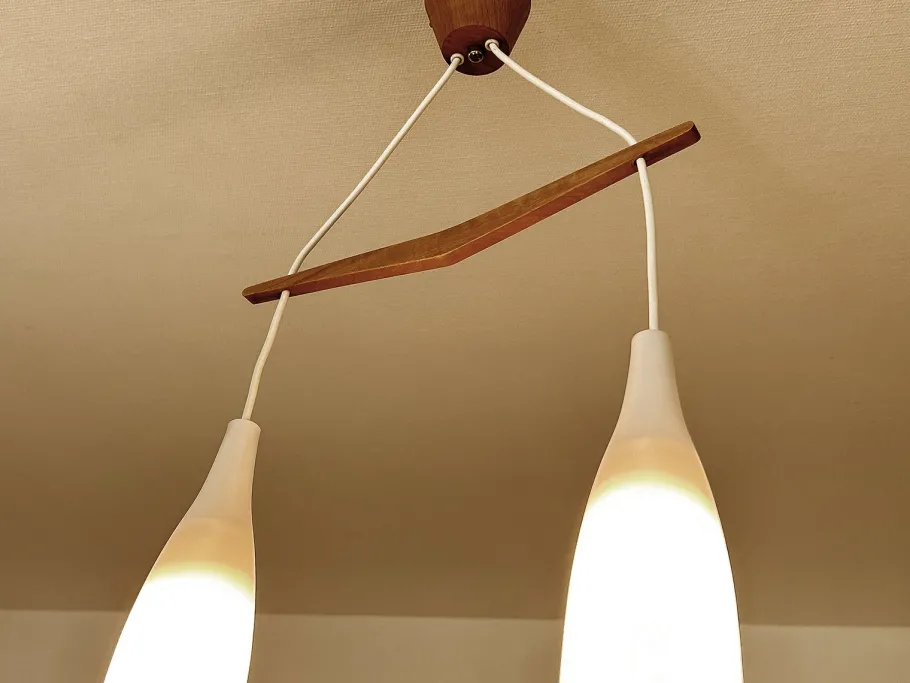 Clearance Pamono Scandinavian Pendant Light in Teak and Glass, 1960s