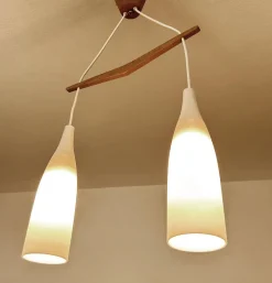Clearance Pamono Scandinavian Pendant Light in Teak and Glass, 1960s