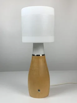 Hot Pamono Scandinavian Space Age Teak and Opaline Table Lamp