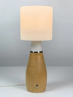 Hot Pamono Scandinavian Space Age Teak and Opaline Table Lamp