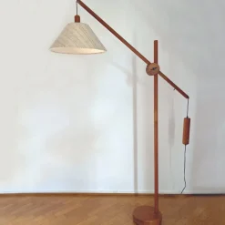 Discount Pamono Scandinavian Teak Counter Balance Floor Lamp with Silk Shade