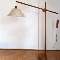 Discount Pamono Scandinavian Teak Counter Balance Floor Lamp with Silk Shade