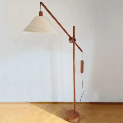 Discount Pamono Scandinavian Teak Counter Balance Floor Lamp with Silk Shade