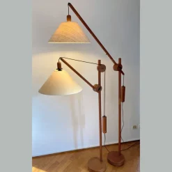Discount Pamono Scandinavian Teak Counter Balance Floor Lamp with Silk Shade