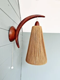 Discount Pamono Scandinavian Wall Light in Teak and Sisal from Temde, 1950s