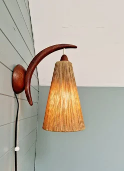 Discount Pamono Scandinavian Wall Light in Teak and Sisal from Temde, 1950s