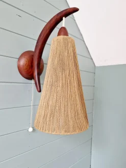 Discount Pamono Scandinavian Wall Light in Teak and Sisal from Temde, 1950s