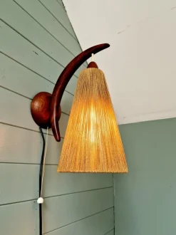 Discount Pamono Scandinavian Wall Light in Teak and Sisal from Temde, 1950s