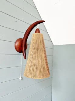 Discount Pamono Scandinavian Wall Light in Teak and Sisal from Temde, 1950s