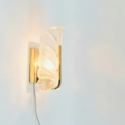 Best Pamono Scandinavian Wall Light in Glass and Brass Leaf by Carl Fagerlund for Orrefors, 1960s