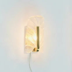 Best Pamono Scandinavian Wall Light in Glass and Brass Leaf by Carl Fagerlund for Orrefors, 1960s