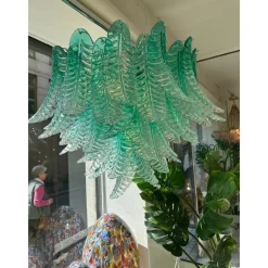 Discount Pamono Scenographic Green Felci Murano Glass Chandelier by Simoeng