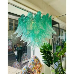 Discount Pamono Scenographic Green Felci Murano Glass Chandelier by Simoeng