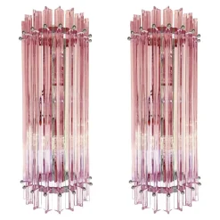 New Pamono Scenographic Pink Triedro Murano Glass Wall Sconces by Simoeng, Set of 2