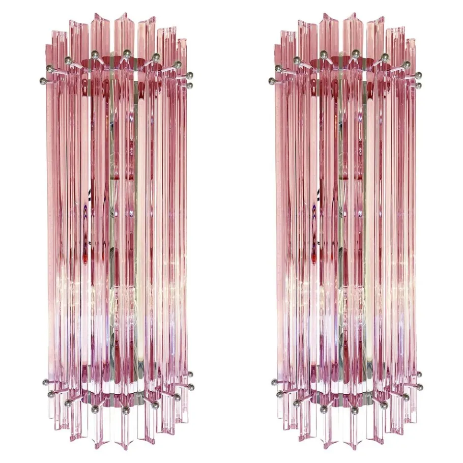 New Pamono Scenographic Pink Triedro Murano Glass Wall Sconces by Simoeng, Set of 2