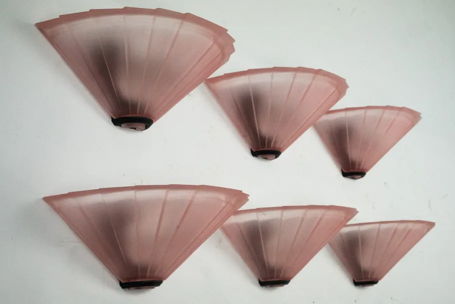 Clearance Pamono Sconces in Pink Murano Glass from De Majo, Italy, 1980s, Set of 7