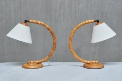 Sale Pamono Sculptural Adjustable Table Lamps in Beech from Markslöjd, Sweden, 1960s, Set of 2