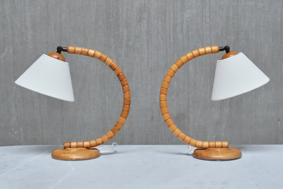 Sale Pamono Sculptural Adjustable Table Lamps in Beech from Markslöjd, Sweden, 1960s, Set of 2