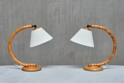 Sale Pamono Sculptural Adjustable Table Lamps in Beech from Markslöjd, Sweden, 1960s, Set of 2