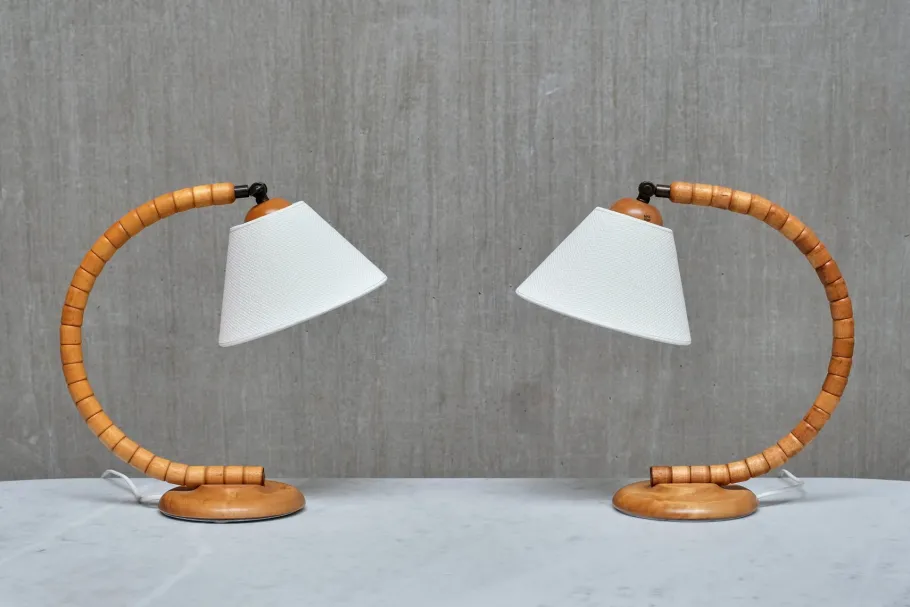Sale Pamono Sculptural Adjustable Table Lamps in Beech from Markslöjd, Sweden, 1960s, Set of 2