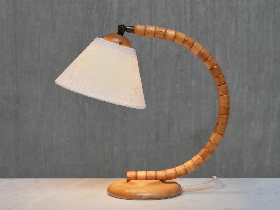 Sale Pamono Sculptural Adjustable Table Lamps in Beech from Markslöjd, Sweden, 1960s, Set of 2