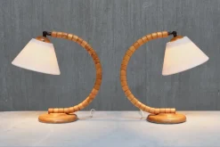 Sale Pamono Sculptural Adjustable Table Lamps in Beech from Markslöjd, Sweden, 1960s, Set of 2