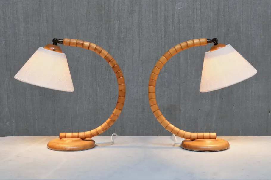 Sale Pamono Sculptural Adjustable Table Lamps in Beech from Markslöjd, Sweden, 1960s, Set of 2