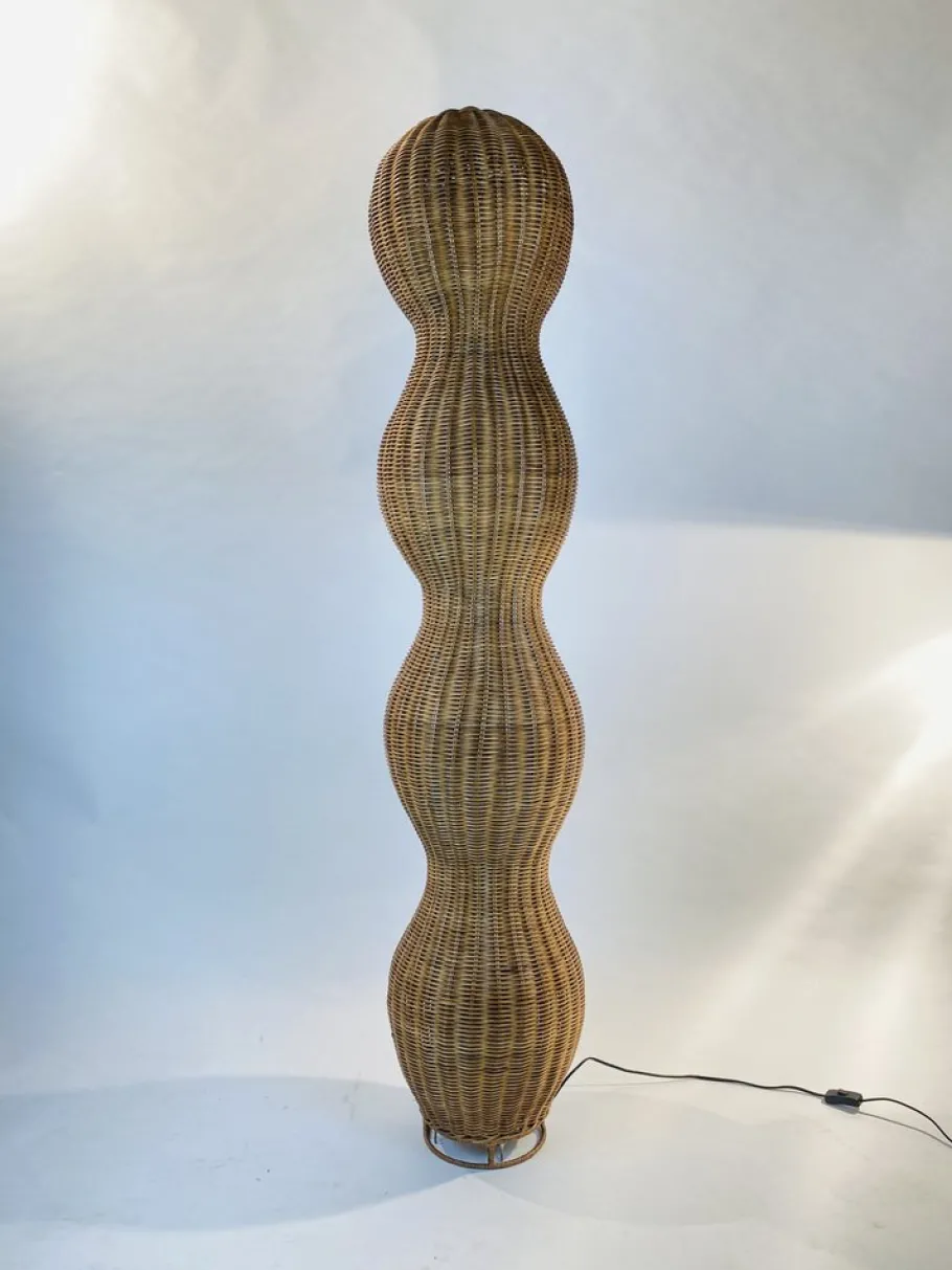 Sale Pamono Sculptural Floor Lamp in Wicker & Rattan