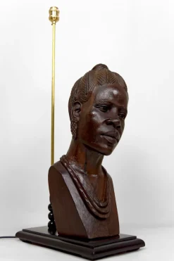 Pamono Sculptural Lamp of African Woman in Ebony by Alexs Mutasa, Former Rhodesia / Zimbabwe, 1970s