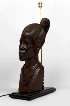 Pamono Sculptural Lamp of African Woman in Ebony by Alexs Mutasa, Former Rhodesia / Zimbabwe, 1970s