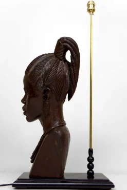 Pamono Sculptural Lamp of African Woman in Ebony by Alexs Mutasa, Former Rhodesia / Zimbabwe, 1970s