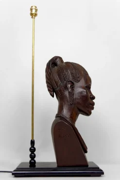 Pamono Sculptural Lamp of African Woman in Ebony by Alexs Mutasa, Former Rhodesia / Zimbabwe, 1970s
