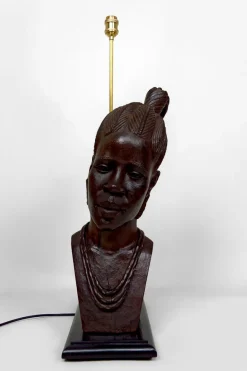 Pamono Sculptural Lamp of African Woman in Ebony by Alexs Mutasa, Former Rhodesia / Zimbabwe, 1970s
