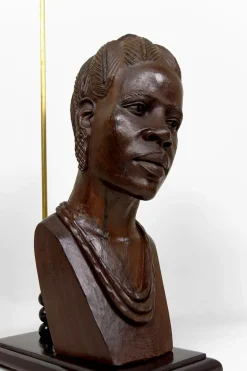Pamono Sculptural Lamp of African Woman in Ebony by Alexs Mutasa, Former Rhodesia / Zimbabwe, 1970s