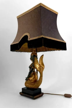 Hot Pamono Sculptural Mermaid Princess Suvannamaccha Lamp in Bronze with Double Green Shade and Gilt Patina, Thailand, 1950s