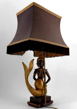 Hot Pamono Sculptural Mermaid Princess Suvannamaccha Lamp in Bronze with Double Green Shade and Gilt Patina, Thailand, 1950s