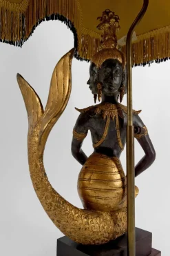 Hot Pamono Sculptural Mermaid Princess Suvannamaccha Lamp in Bronze with Double Green Shade and Gilt Patina, Thailand, 1950s