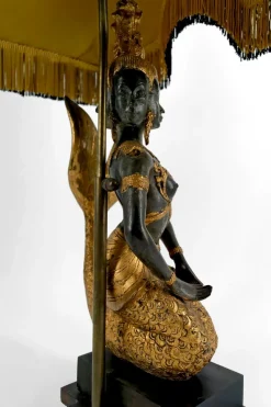 Hot Pamono Sculptural Mermaid Princess Suvannamaccha Lamp in Bronze with Double Green Shade and Gilt Patina, Thailand, 1950s