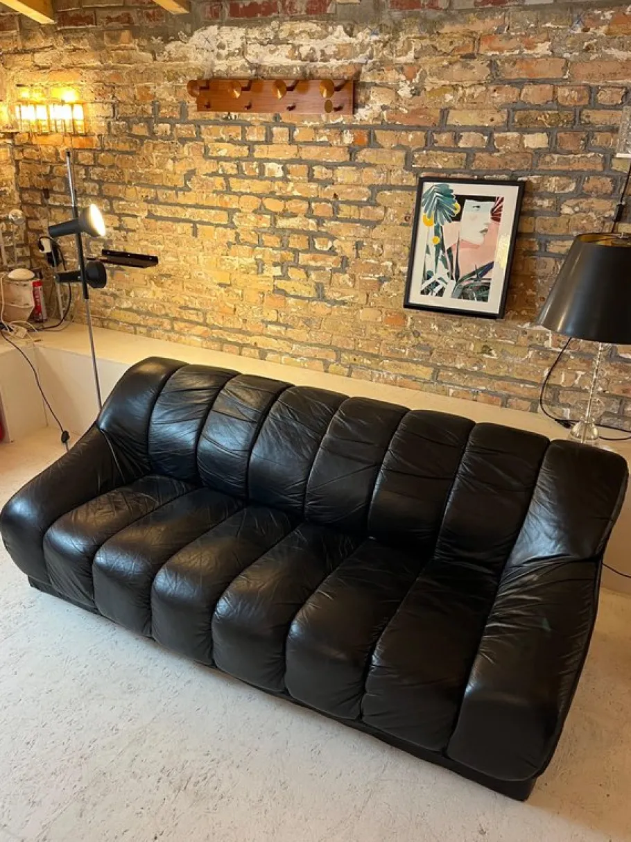 New Pamono 3-Seater Sofa in Black Leather