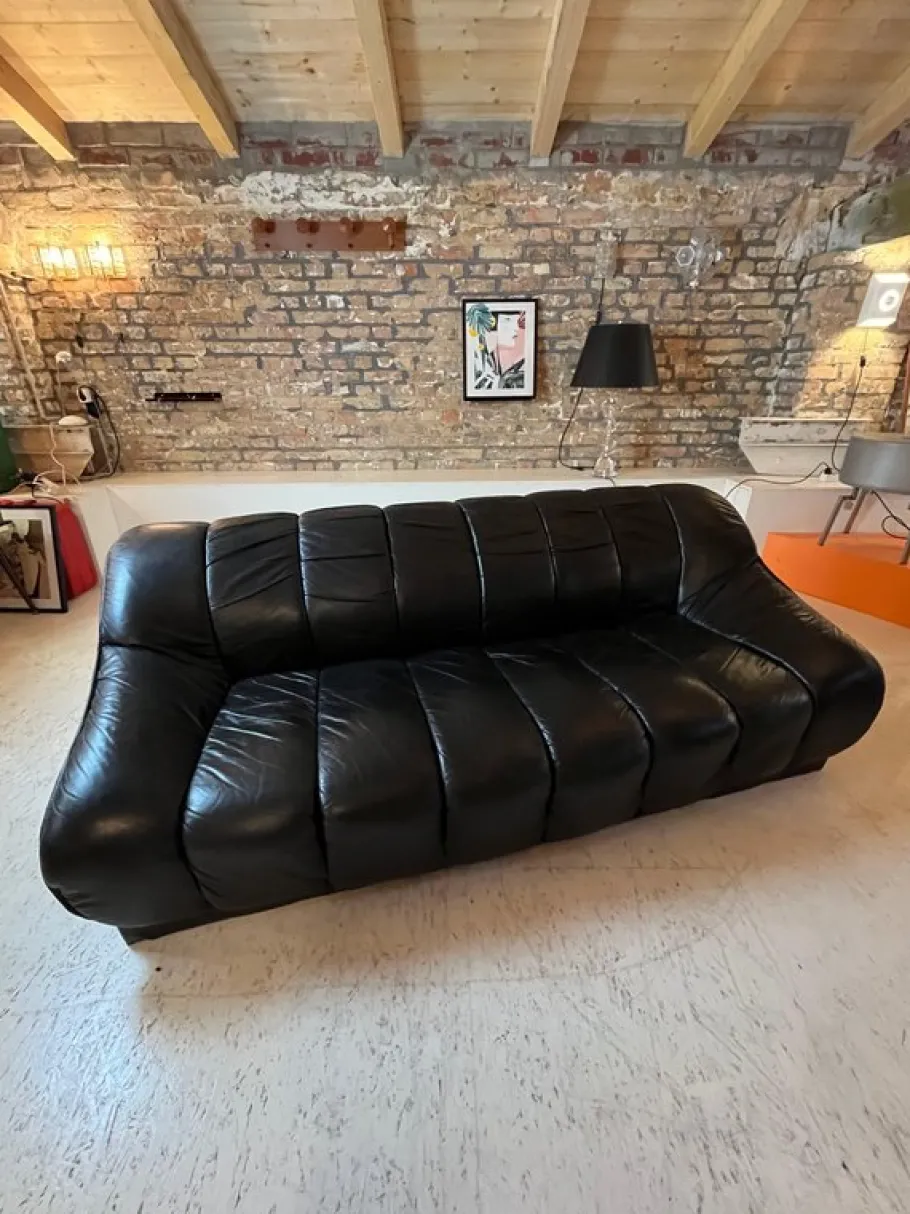New Pamono 3-Seater Sofa in Black Leather