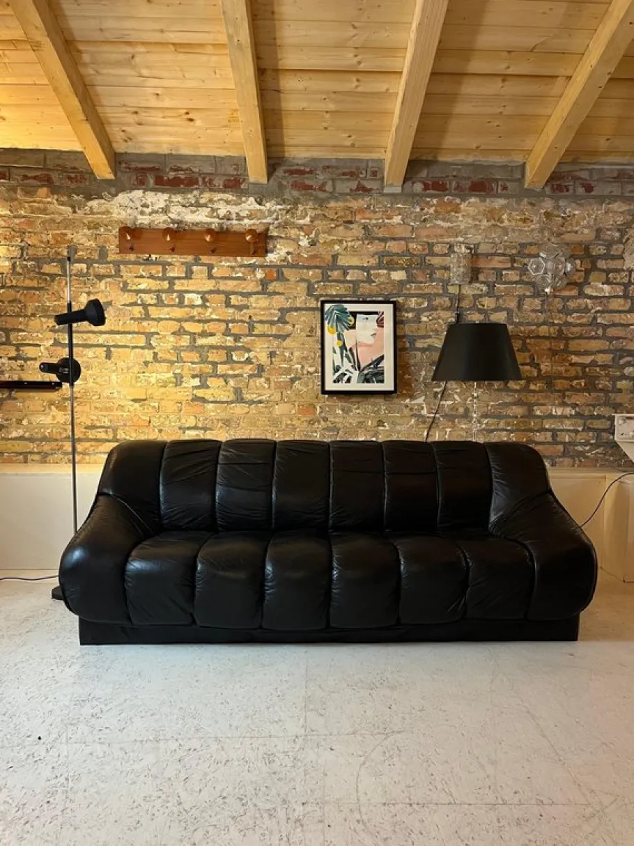 New Pamono 3-Seater Sofa in Black Leather