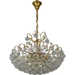 Clearance Pamono Seven Light Crystal Glass and Gilt Brass Chandelier, Germany, 1970s