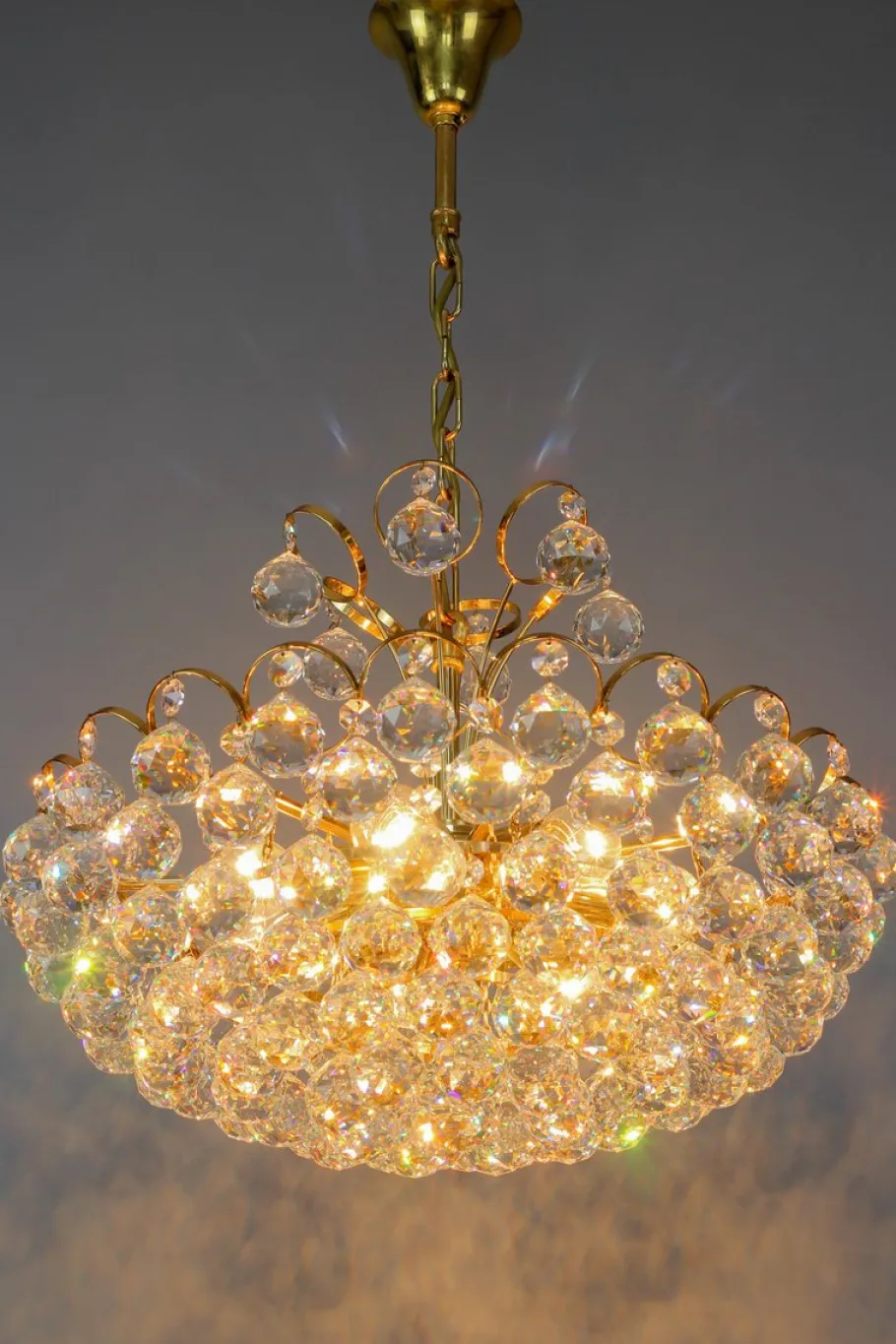 Clearance Pamono Seven Light Crystal Glass and Gilt Brass Chandelier, Germany, 1970s