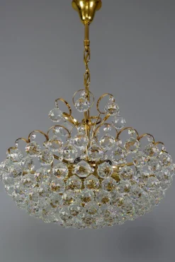 Clearance Pamono Seven Light Crystal Glass and Gilt Brass Chandelier, Germany, 1970s