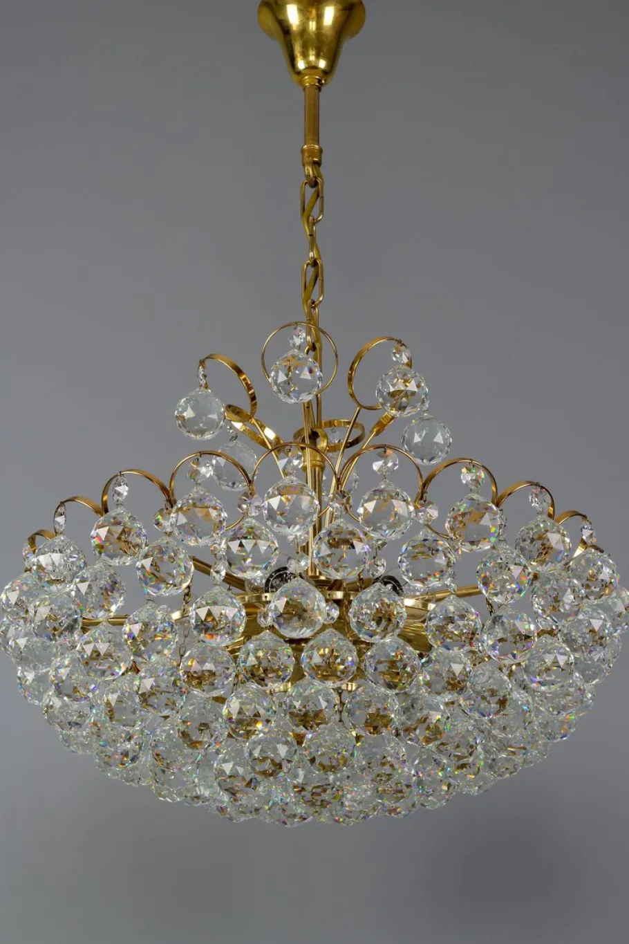Clearance Pamono Seven Light Crystal Glass and Gilt Brass Chandelier, Germany, 1970s