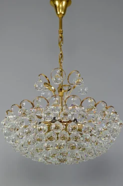 Clearance Pamono Seven Light Crystal Glass and Gilt Brass Chandelier, Germany, 1970s