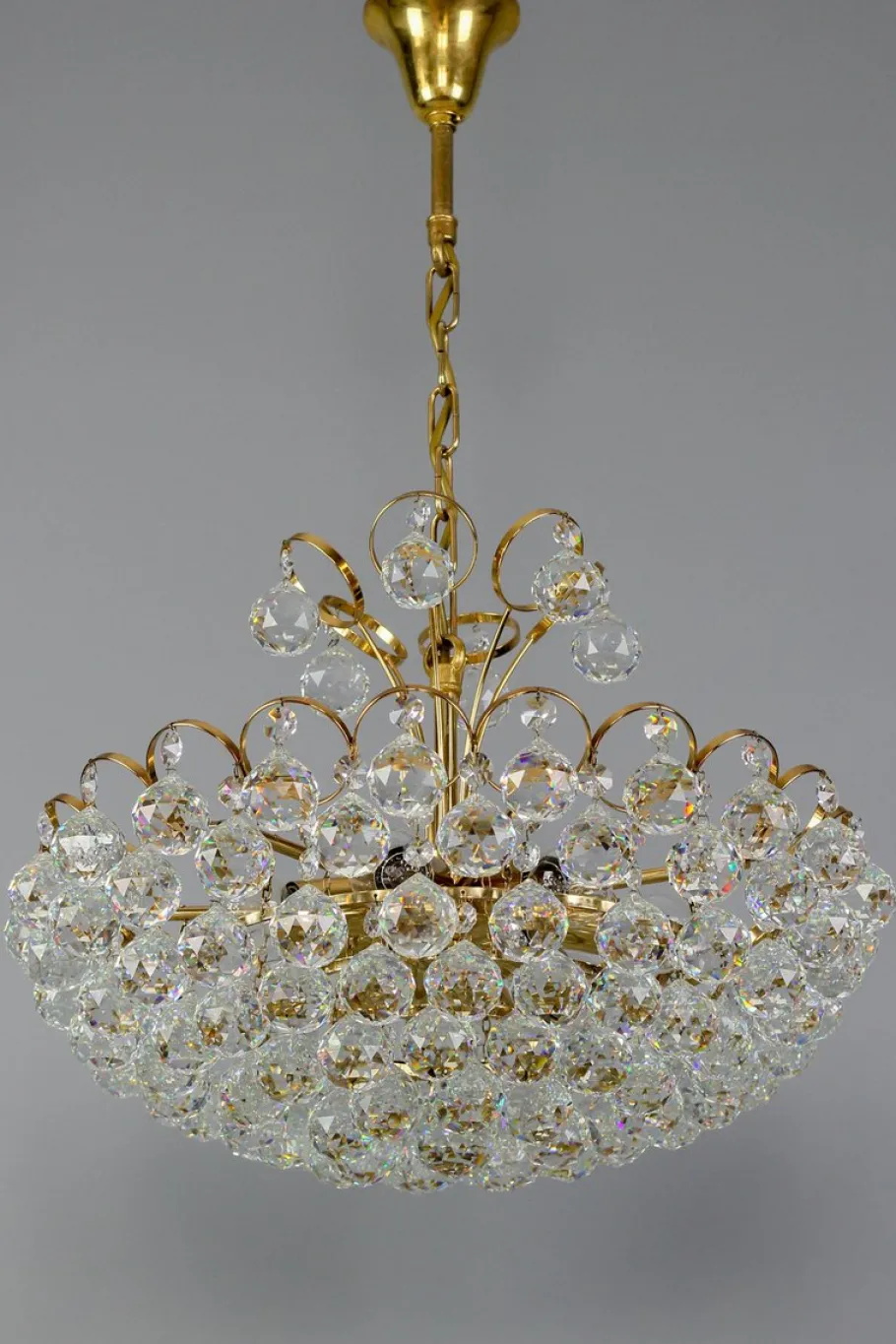Clearance Pamono Seven Light Crystal Glass and Gilt Brass Chandelier, Germany, 1970s